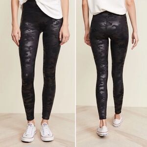 Spanx Faux Leather Black Camo Print Leggings